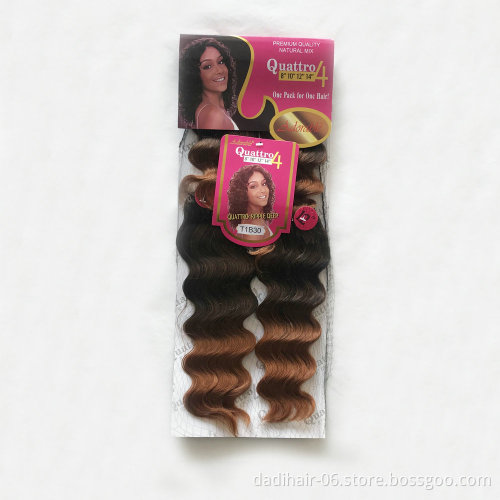 Adorable High temprature synthetic fiber ombre hair weave 4 bundles/set hair weave with closure Quattro ripple deep wave